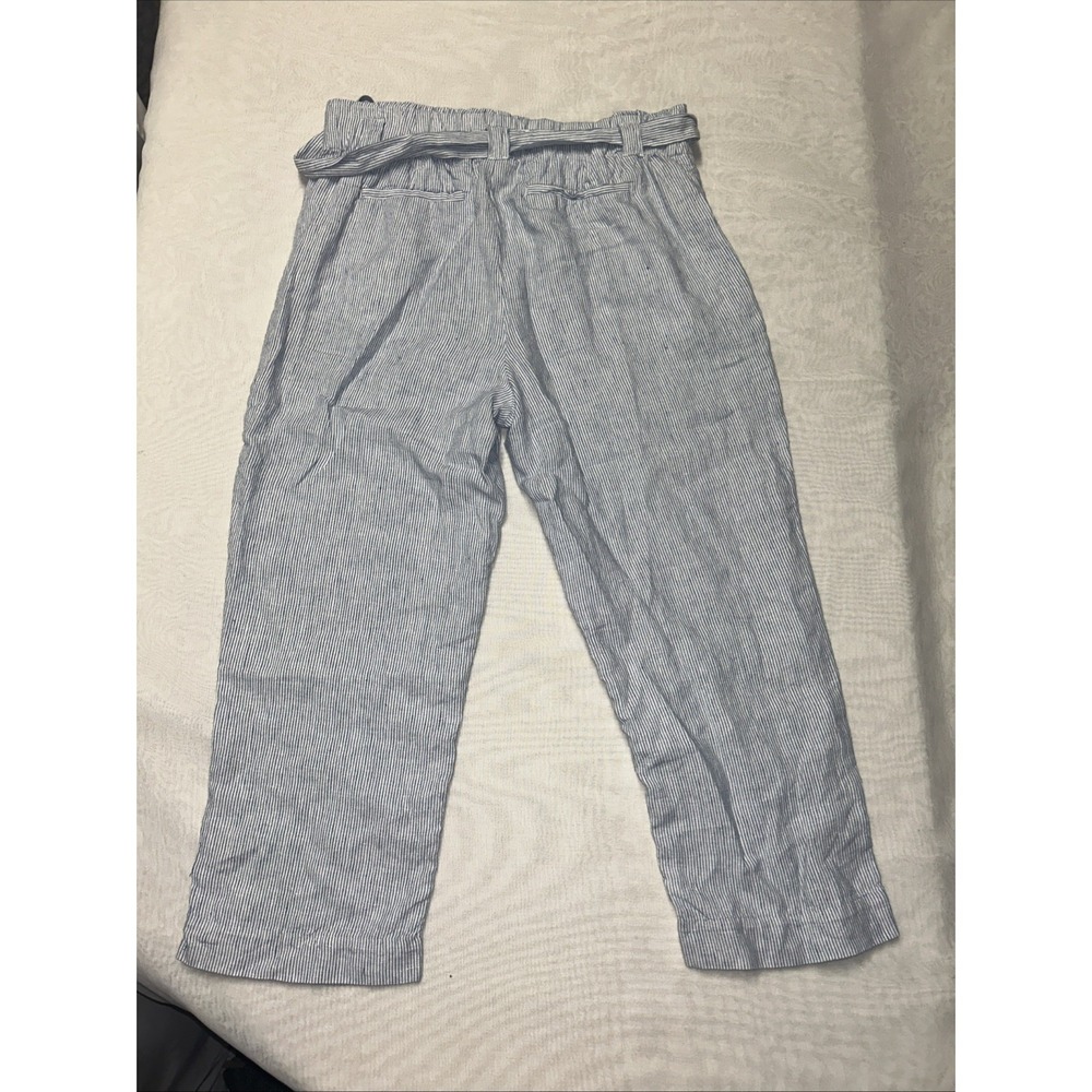 Chicos Linen Crop Belted Pants Size 1.5 US 10 Blue White Stripe Straight‎ Leg - Picture 7 of 7